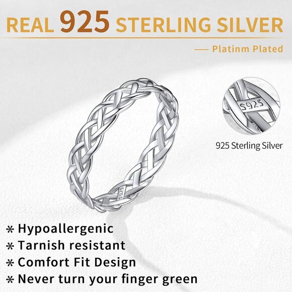 925 Sterling Silver Celtic Knot Eternity Wedding Band for Women, 4 mm Wide, Size - Picture 5 of 6